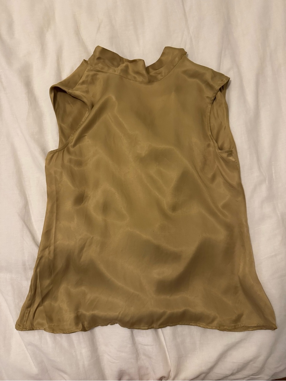 Zara Satin Sleeveless High Neck Top in Olive Green